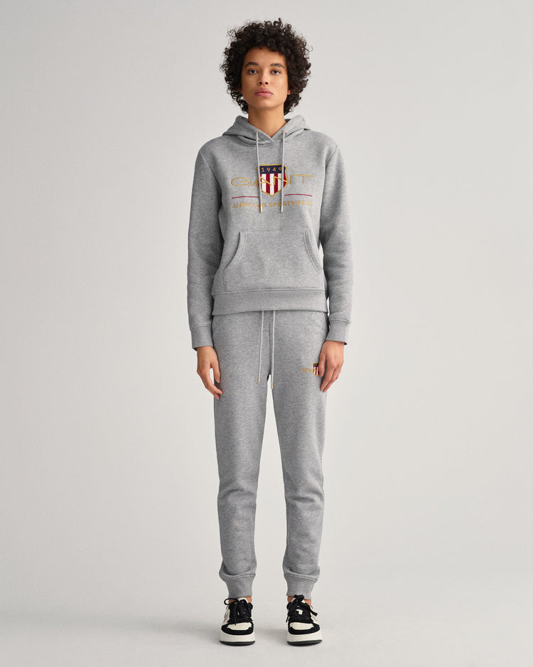 Spodnie dresowe damskie z nadrukiem slim fit szare