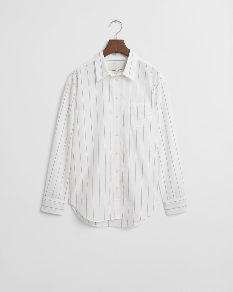 Koszula damska w paski z długim rękawem relaxed fit biała