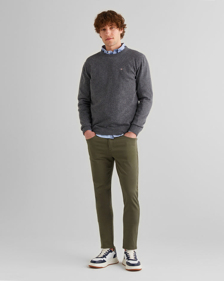 Sweter męski okrągły kołnierzyk regular fit szary