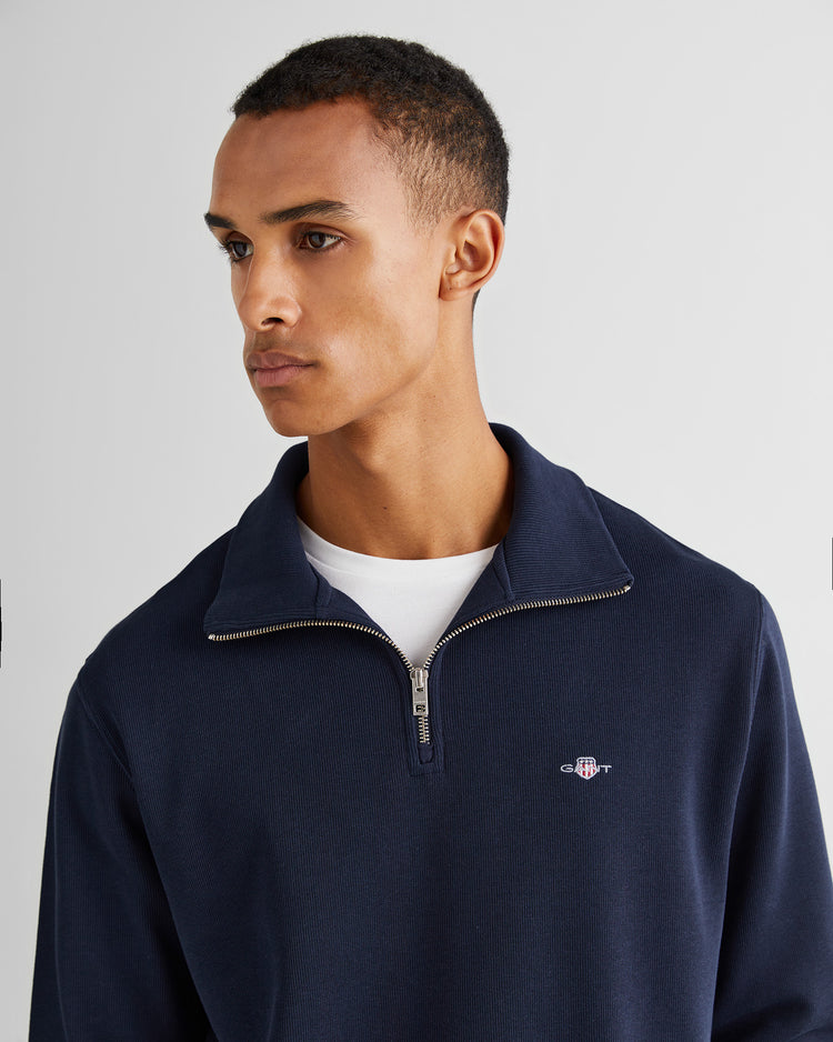 Męska granatowa bluza z kieszeniami i zamkiem błyskawicznym do połowy