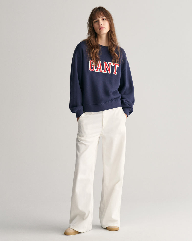 Bawełniana bluza damska z nadrukiem oversize fit granatowa