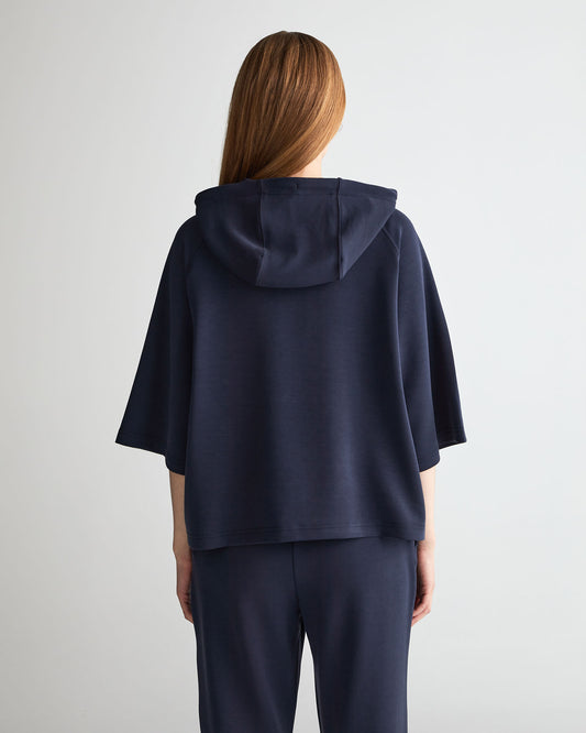 Bluza damska z kapturem z nadrukiem oversize fit granatowa