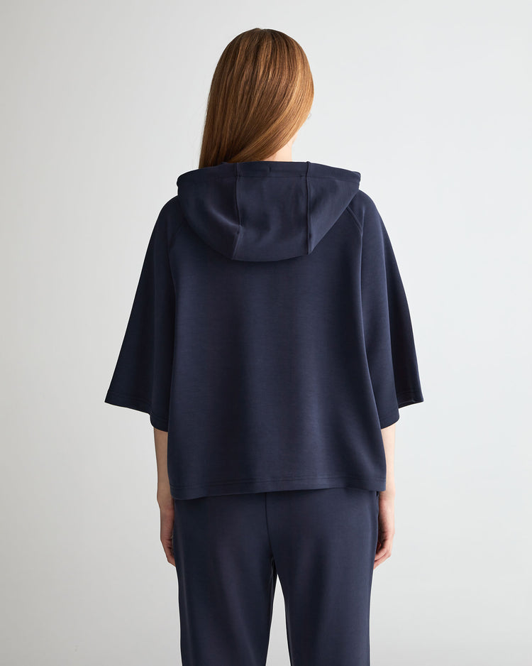 Bluza damska z kapturem z nadrukiem oversize fit granatowa