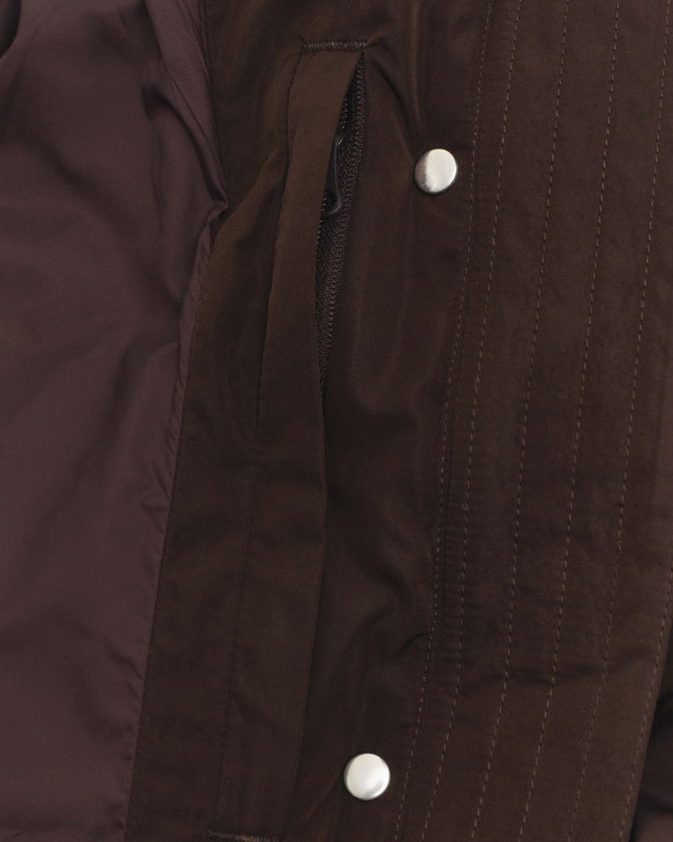 Kurtka damska ze stójką z długim rękawem regular fit brązowa