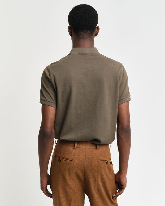 Bawełniana polo męska z długim rękawem slim fit zielona