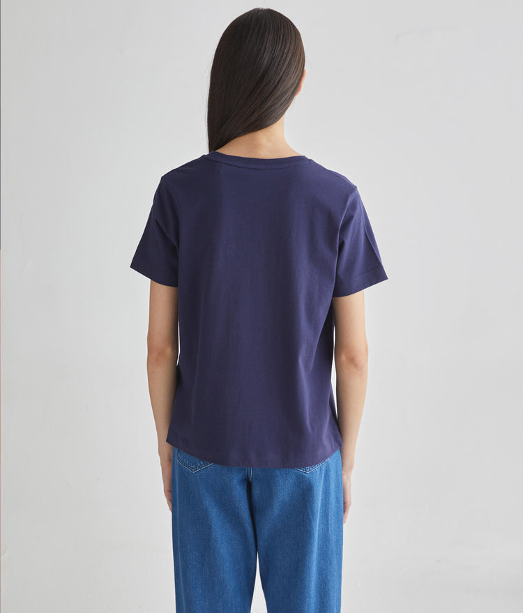 Bawełniany t-shirt damski z nadrukiem relaxed fit granatowy