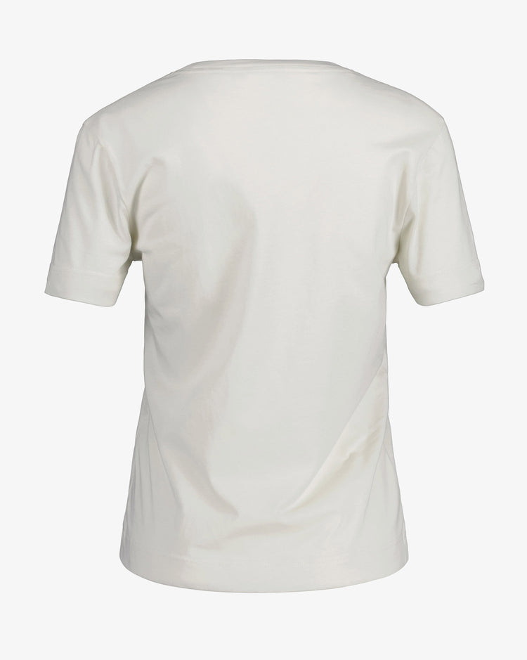 Bawełniana koszulka damska z krótkim rękawem z nadrukiem relaxed fit beżowa