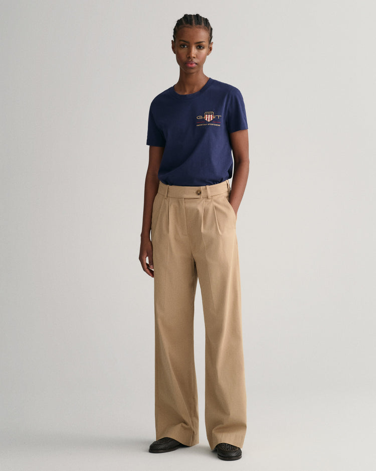 Bawełniana koszulka damska z nadrukiem i okrągłym kołnierzykiem regular fit