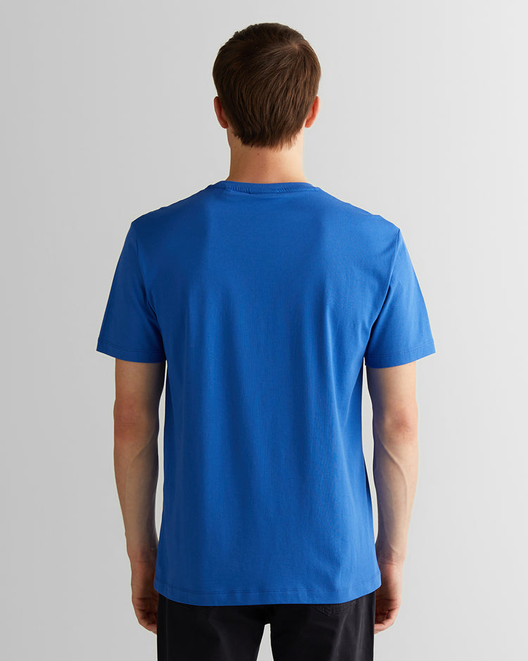 T-shirt męski z nadrukiem okrągły kołnierzyk regular fit niebieski