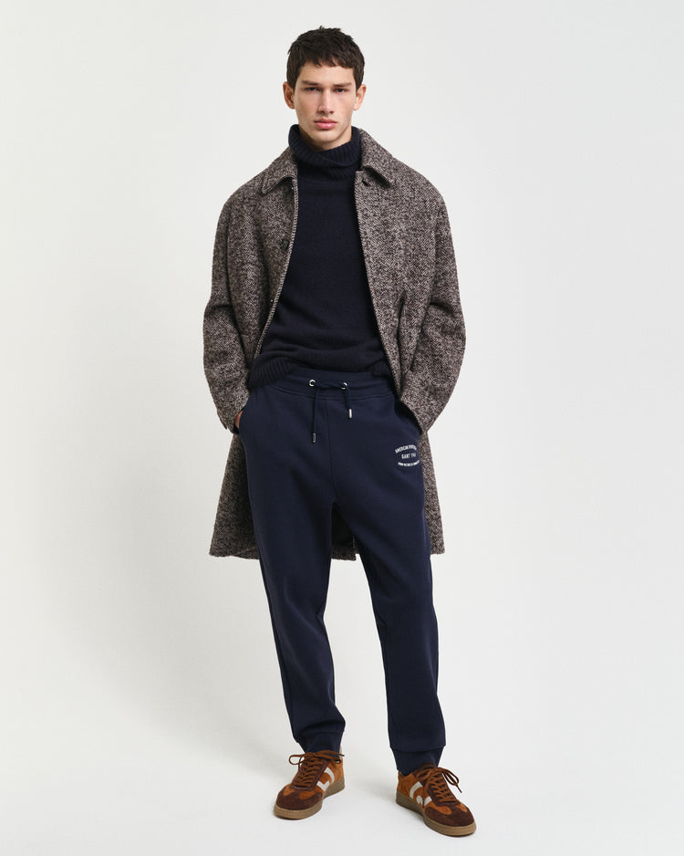 Spodnie dresowe męskie z nadrukiem regular fit granatowe