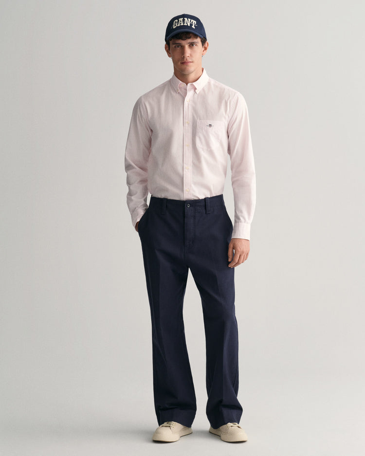 Koszula męska w paski z długim rękawem regular fit różowa