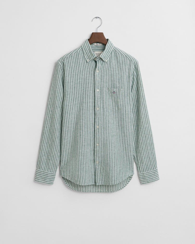 Koszula męska w paski długi rękaw regular fit zielona