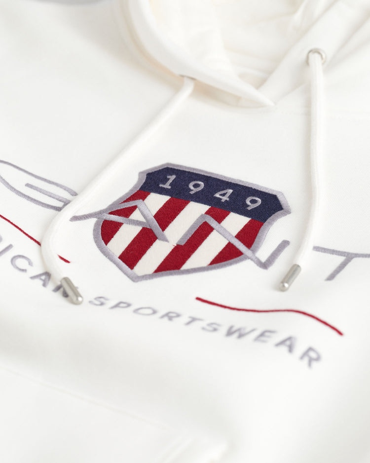 Bluza damska z nadrukiem z kapturem relaxed fit kremowa