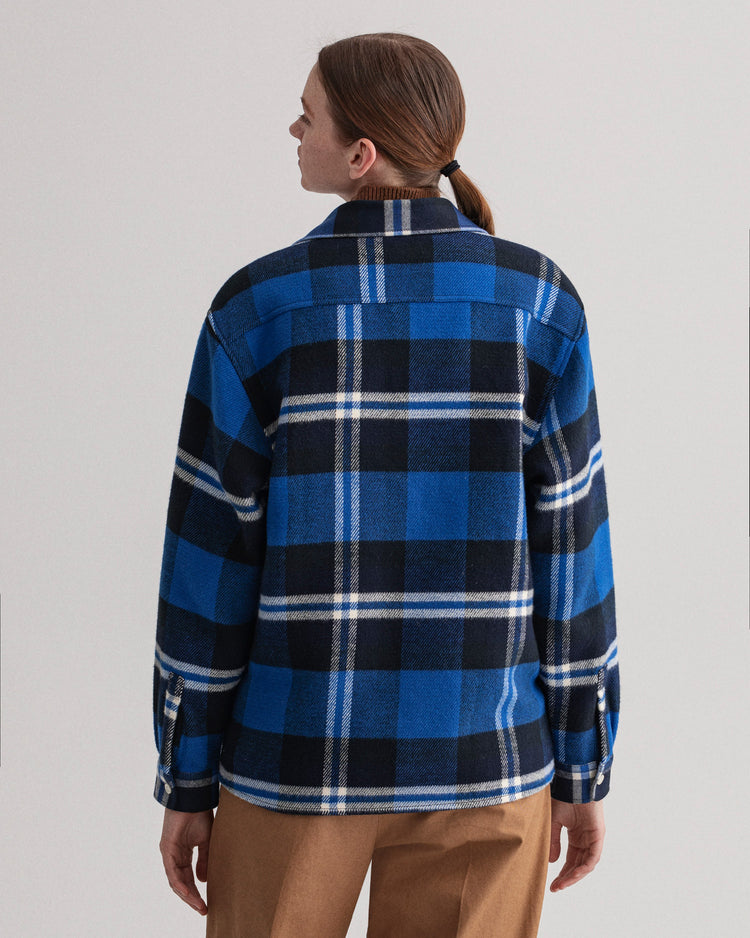 Koszula damska w kratkę z długim rękawem oversize fit niebieska