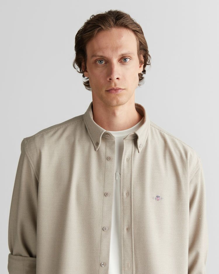 Koszula męska z długim rękawem relaxed fit brązowa