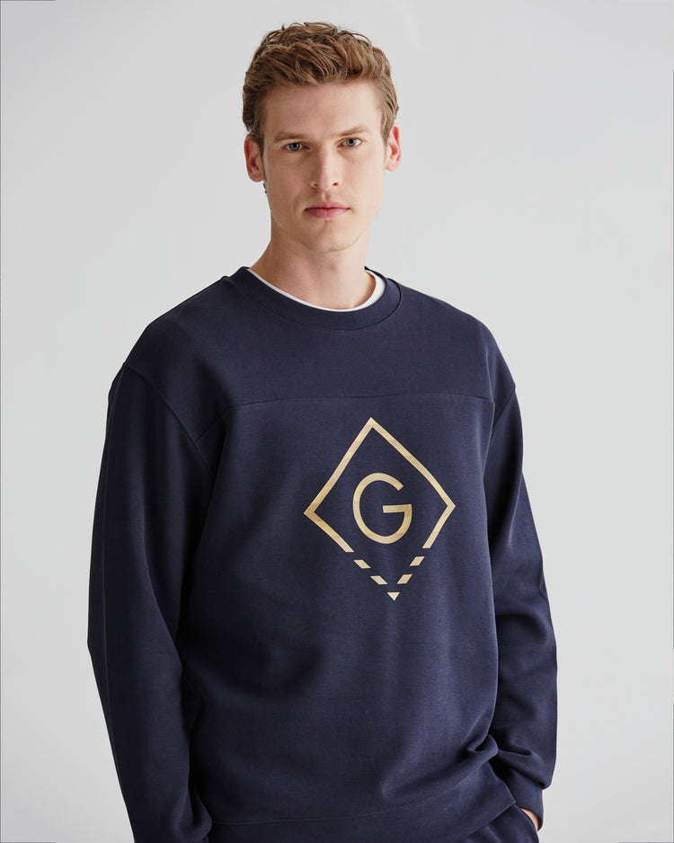 Bluza męska z nadrukiem i z okrągłym kołnierzykiem regular fit