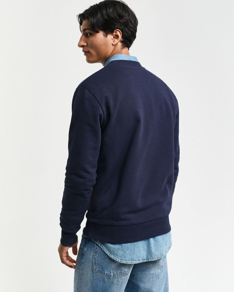 Bluza męska z nadrukiem z okrągłym dekoltem regular fit granatowa