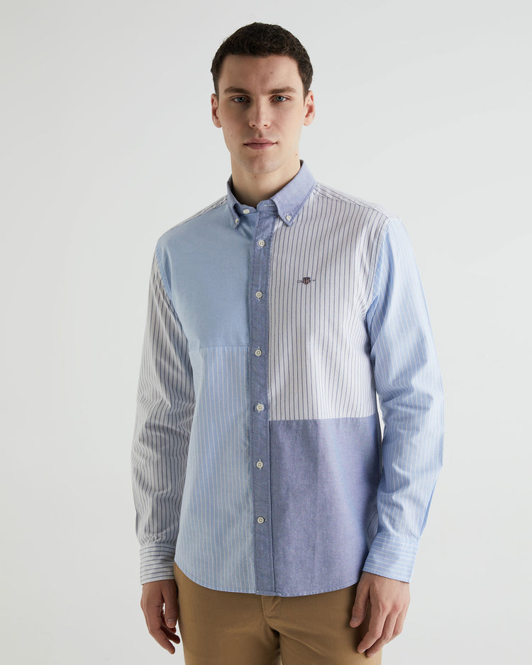 Bawełniana koszula męska w paski z długim rękawem regular fit