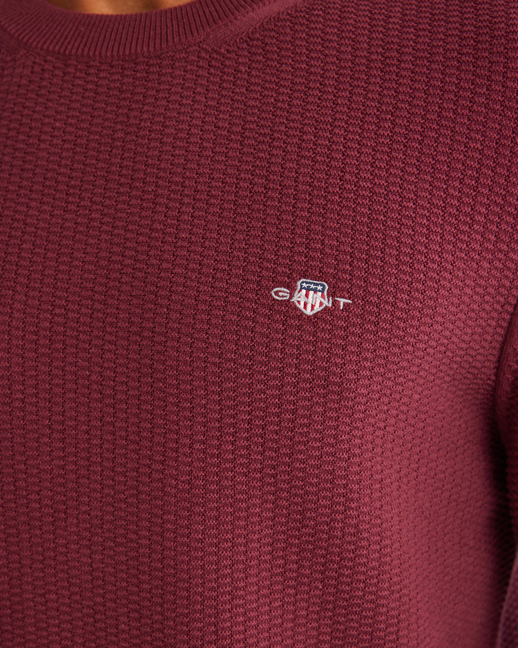 Bawełniany sweter męski z okrągłym kołnierzykiem i długim rękawem regular fit