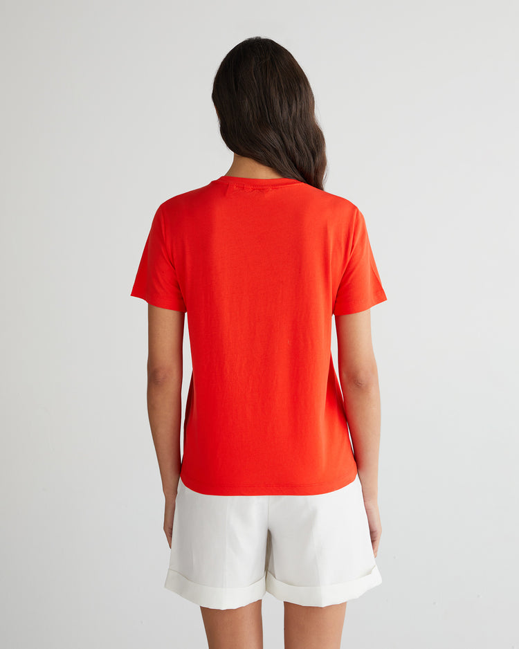 Bawełniana koszulka damska z nadrukiem regular fit pomarańczowa