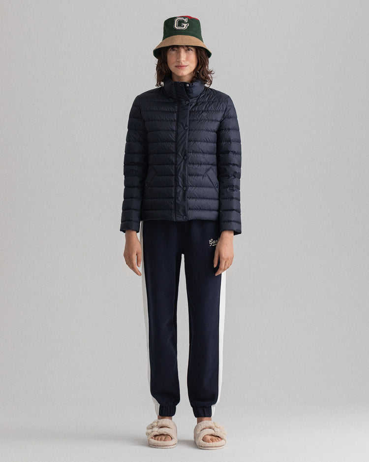 Kurtki damskie z zamkiem i długimi rękawami slim fit granatowe