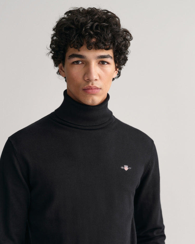 Sweter męski z golfem regular fit czarny