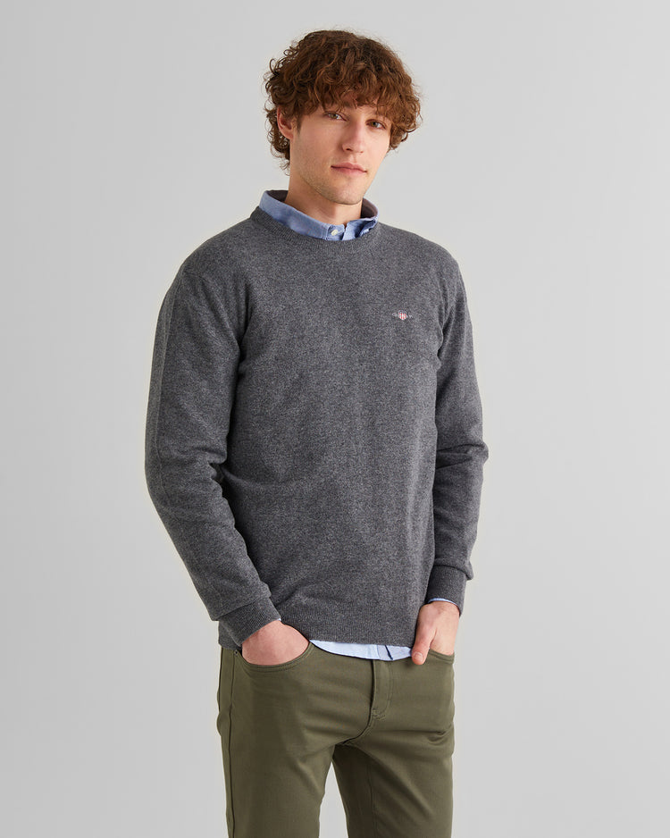 Sweter męski okrągły kołnierzyk regular fit szary