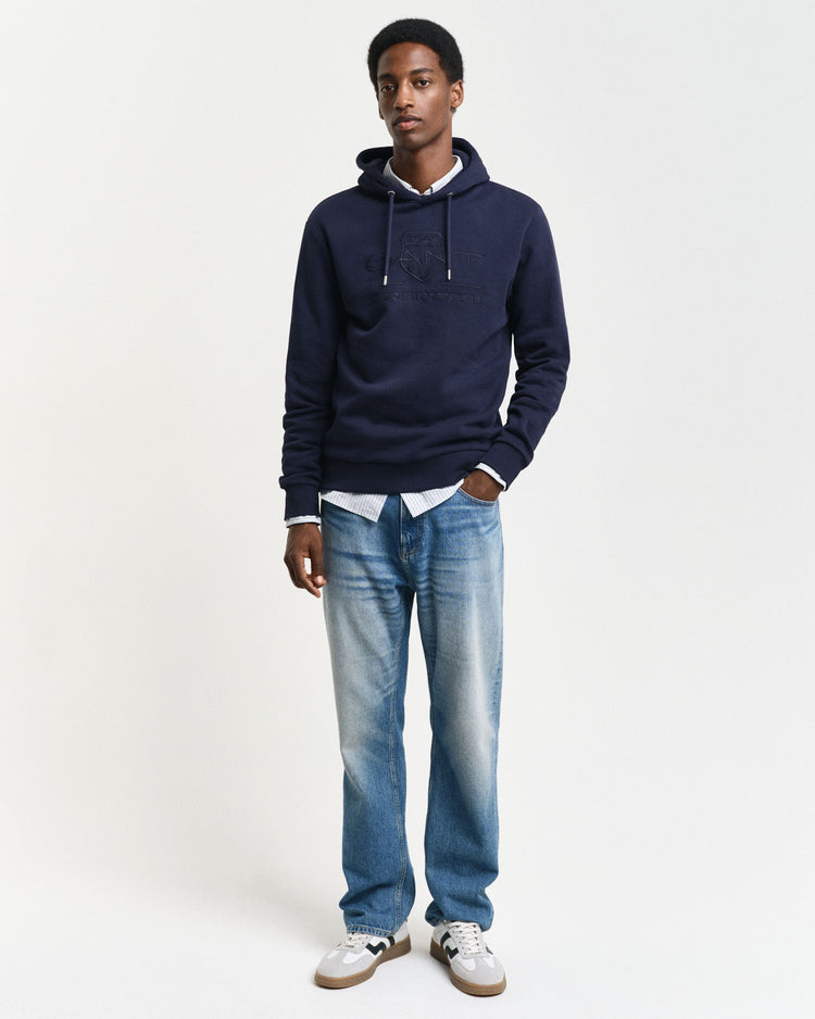 Bluza męska z kapturem z nadrukiem regular fit granatowa