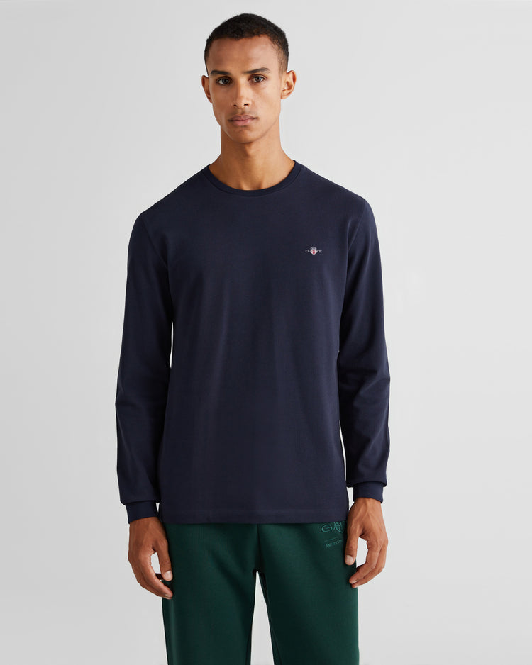 Koszulka męska z długim rękawem i okrągłym dekoltem slim fit