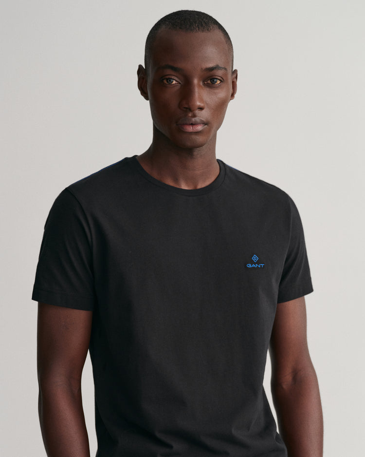 Bawełniany t-shirt męski okrągły kołnierzyk regular fit czarny