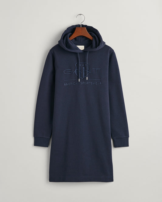 Sukienka damska z kapturem z nadrukiem regular fit granatowa