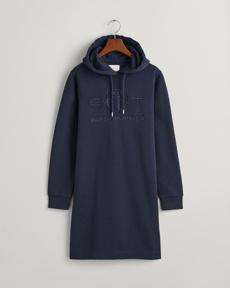 Sukienka damska z kapturem z nadrukiem regular fit granatowa