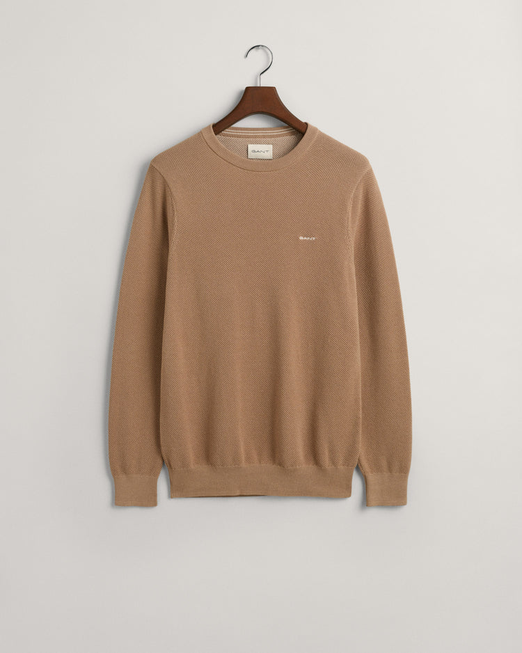 Sweter męski z okrągłym dekoltem regular fit beżowy