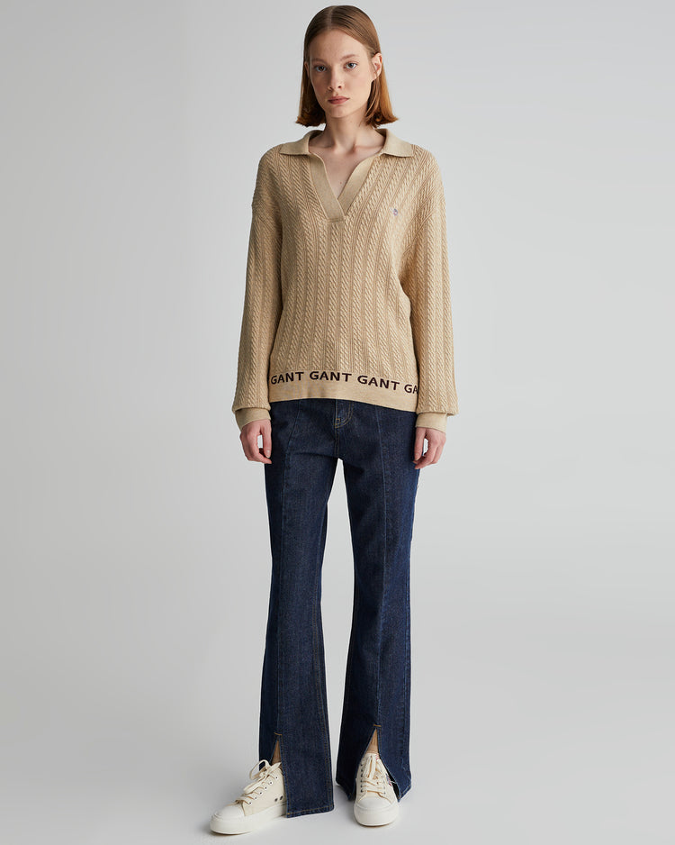 Damski krótki sweter pleciony