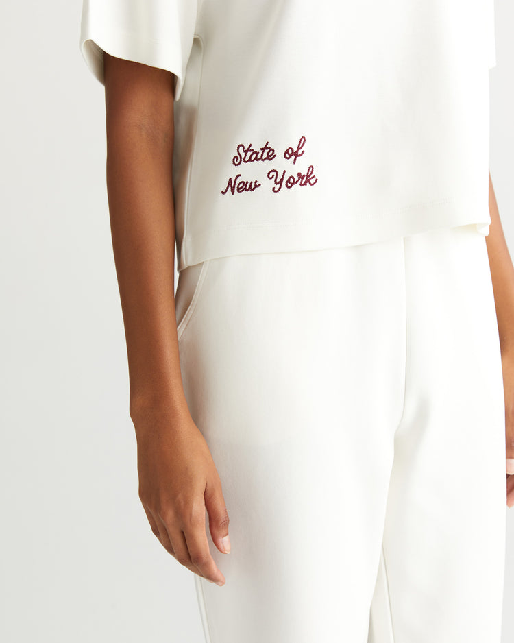 T-shirt z motywem college i okrągłym dekoltem