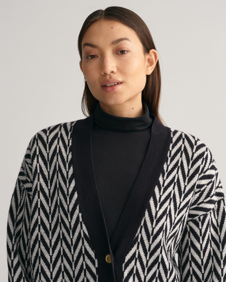 Sweter rozpinany damski z klasycznym kołnierzem relaxed fit czarny