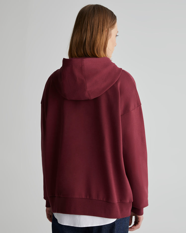 Bluza damska z nadrukiem z kapturem regular fit bordowa