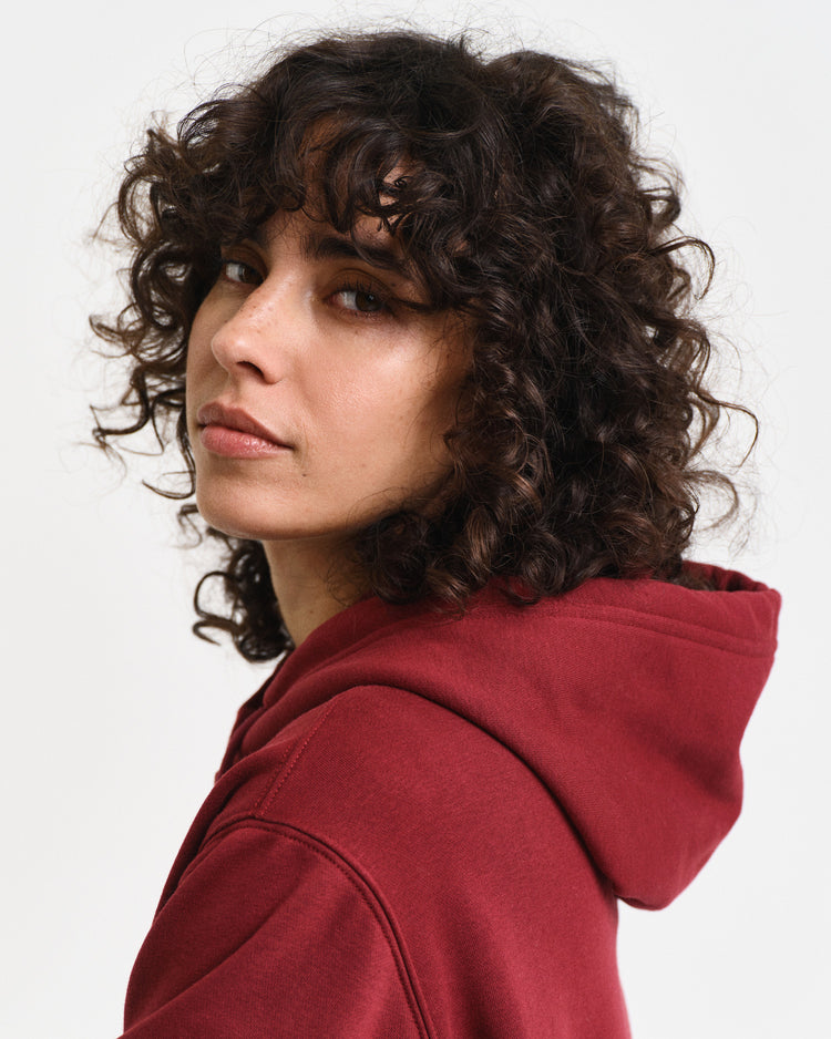 Bluza damska z kapturem z nadrukiem relaxed fit czerwona