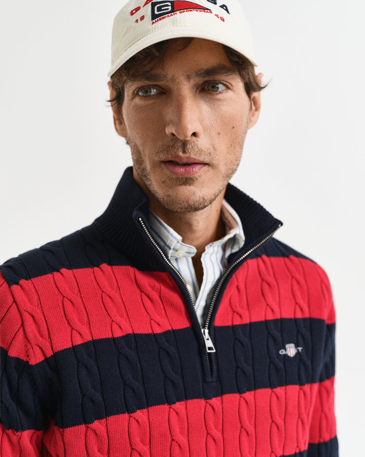 Sweter męski z zamkiem do połowy regular fit czerwony