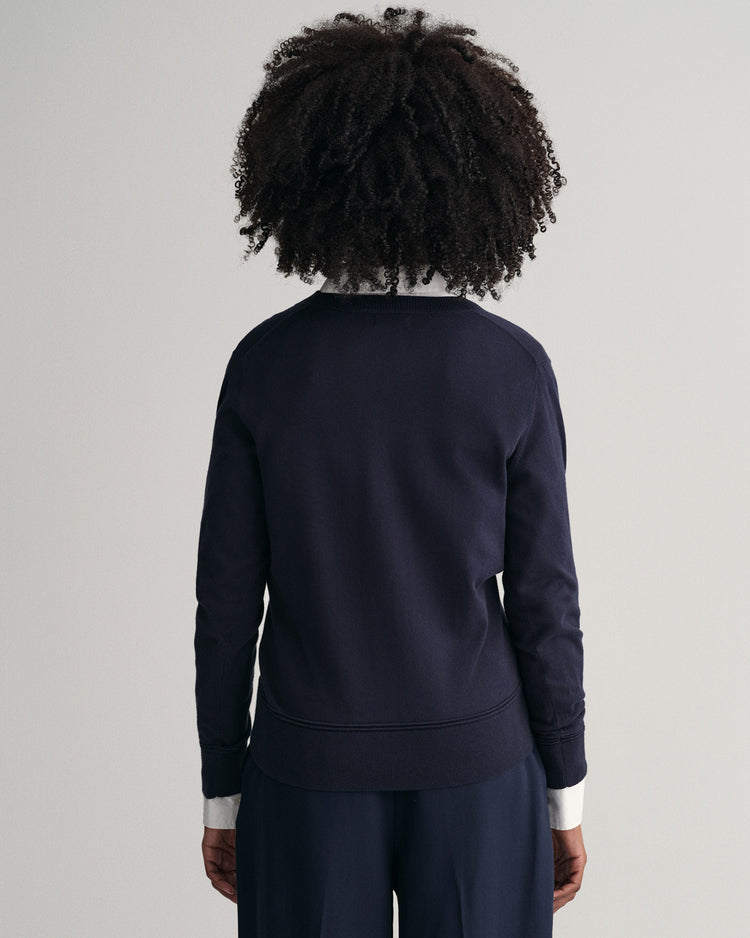 Bawełniany sweter damski z dekoltem V regular fit granatowy