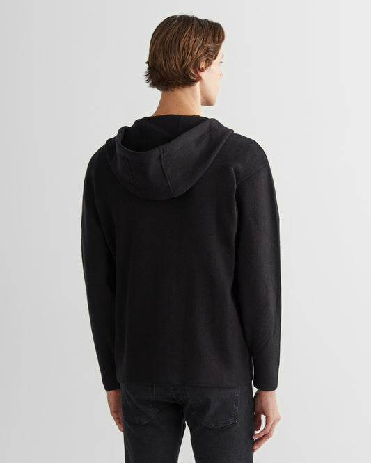 Sweter rozpinany męski z nadrukiem z kapturem regular fit czarny