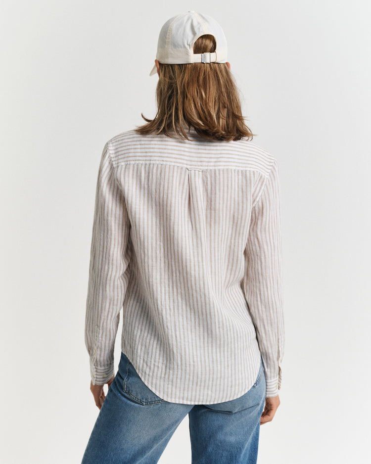 Koszula damska w paski z długim rękawem regular fit beżowa