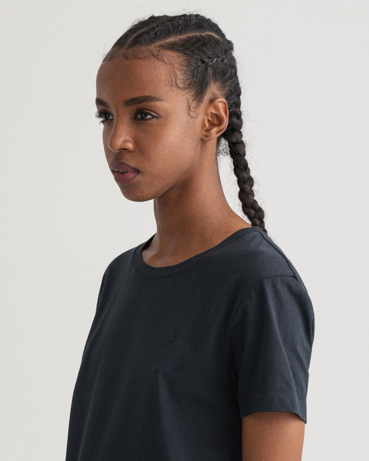 Damska czarna koszulka z okrągłym dekoltem