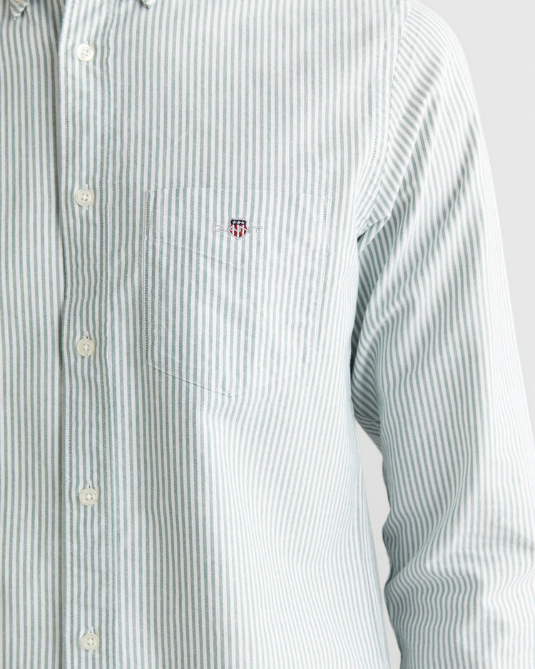Koszula męska w paski z długim rękawem regular fit zielona