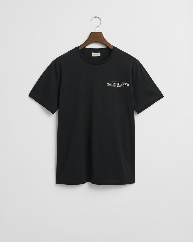 T-shirt męski z nadrukiem z okrągłym kołnierzykiem regular fit czarny