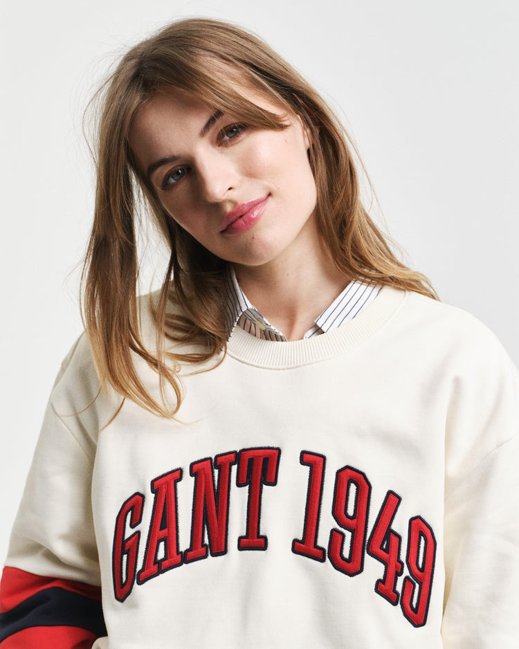 Bawełniana bluza męska okrągły kołnierzyk relaxed fit kremowa