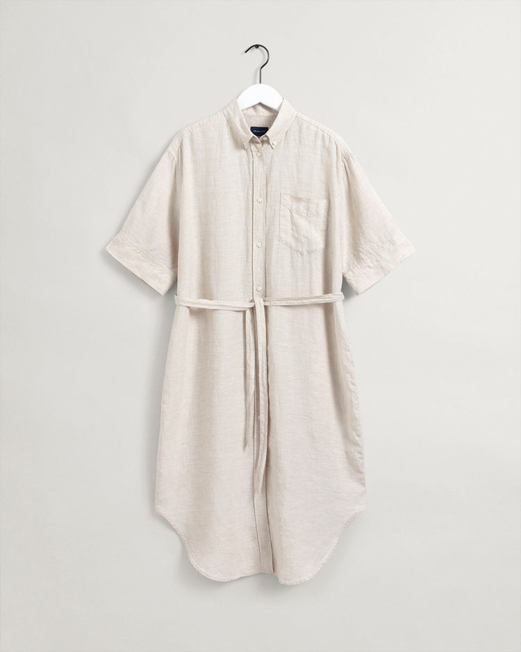 Damska lniana sukienka koszulowa chambray