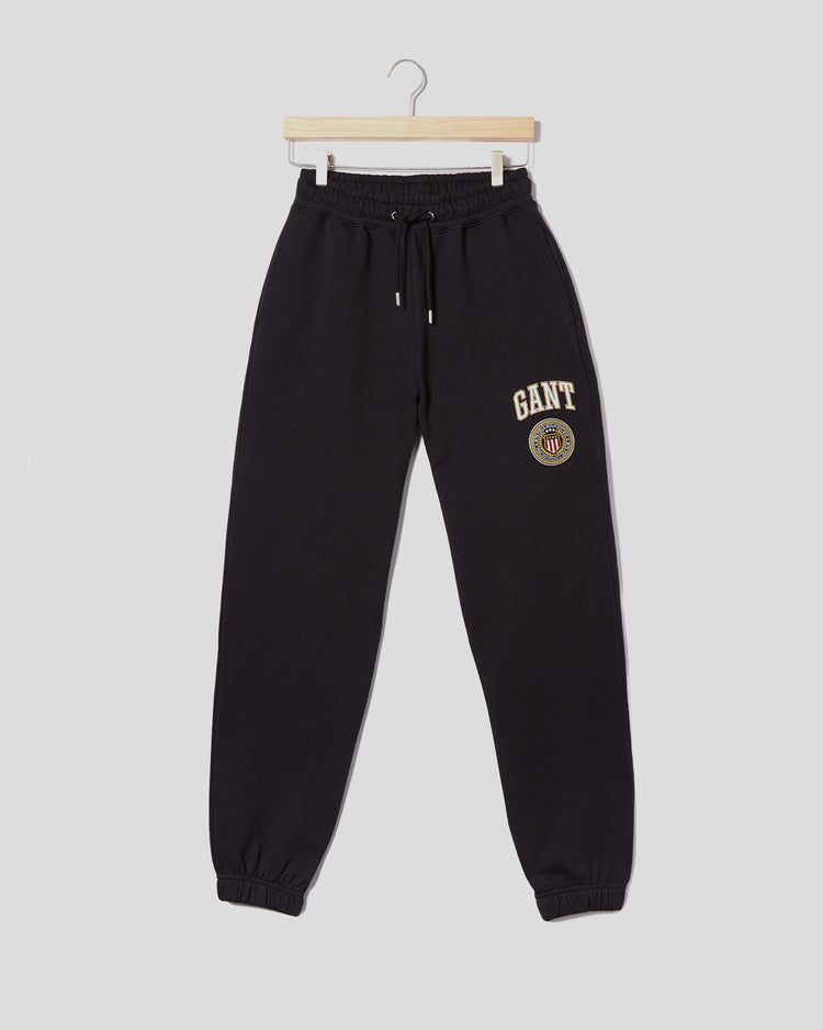 Bawełniane spodnie dresowe damskie z nadrukiem regular fit czarne