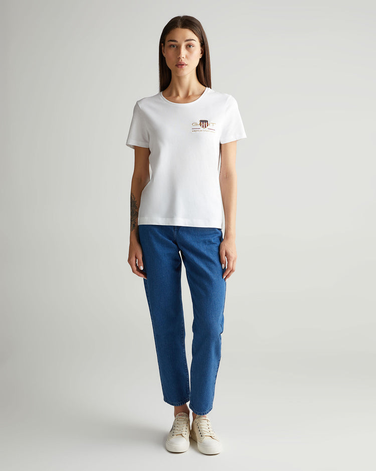 Bawełniana koszulka damska z nadrukiem okrągły kołnierzyk regular fit