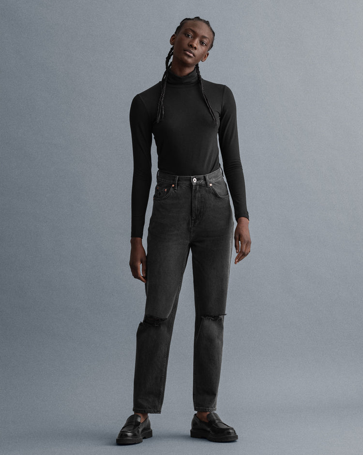 Koszulka damska golf z długim rękawem regular fit czarna